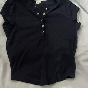 Blue Fitted Cap Sleeve Polo Button Down Shirt